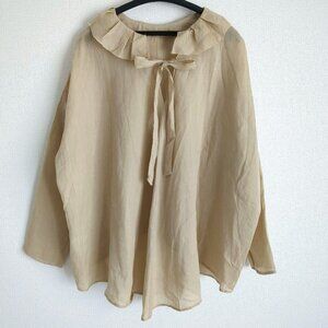 Loisire Grunge Linen Tuck Frill Blouse Tan